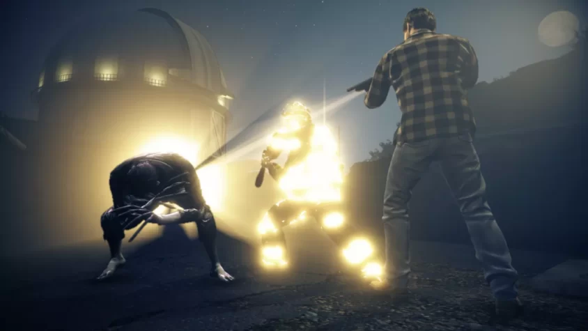 Шагающий по дороге герой в Alan Wake's American Nightmare