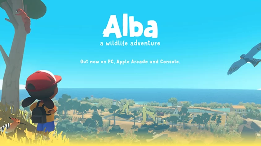 Alba: A Wildlife Adventure Обложка игры Alba: A Wildlife Adventure, где персонаж стоит на фоне природы и наблюдает за окружающим миром