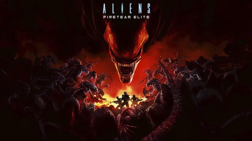 Обложка игры Aliens: Fireteam Elite, где зловещие создания нападают на отряд солдат в огненном аду