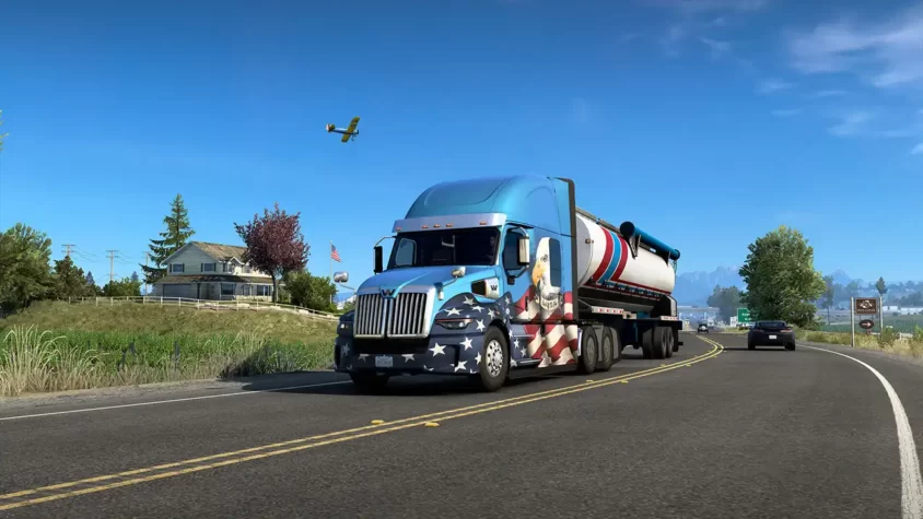 Трак на американской дороге в игре American Truck Simulator