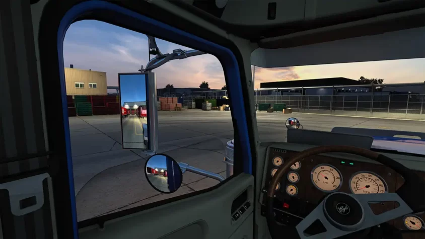Внутренний вид кабины грузовика в American Truck Simulator
