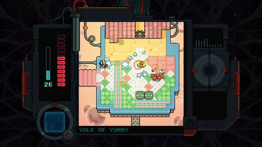 Игровой процесс Anodyne 2, персонаж среди ярких объектов