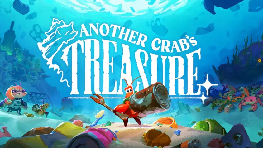 Обложка игры Another Crab's Treasure с изображением краба, держащего мусорный бак