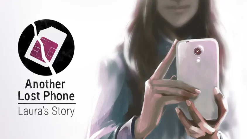Another Lost Phone: Laura's Story Обложка игры, изображение смартфона с трещиной и логотипом игры