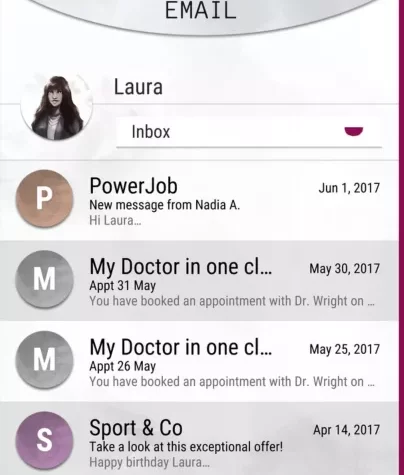 Экран с почтовым ящиком Лауры и новыми письмами