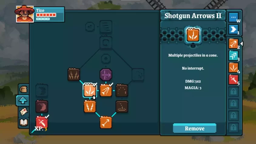 Скрин из игры Arco, интерфейс навыков с деревом прокачки