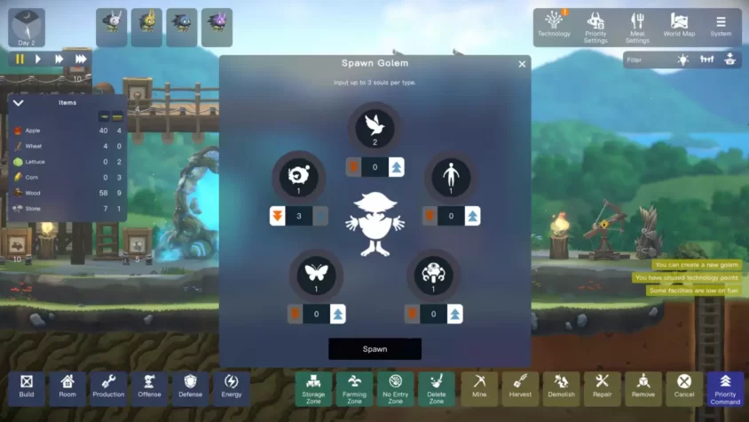 Интерфейс создания големов в Ark of Charon