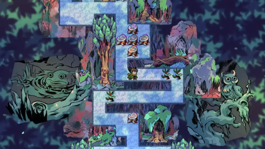 Геймплей игры Arranger: A Role-Puzzling Adventure — загадочный лес