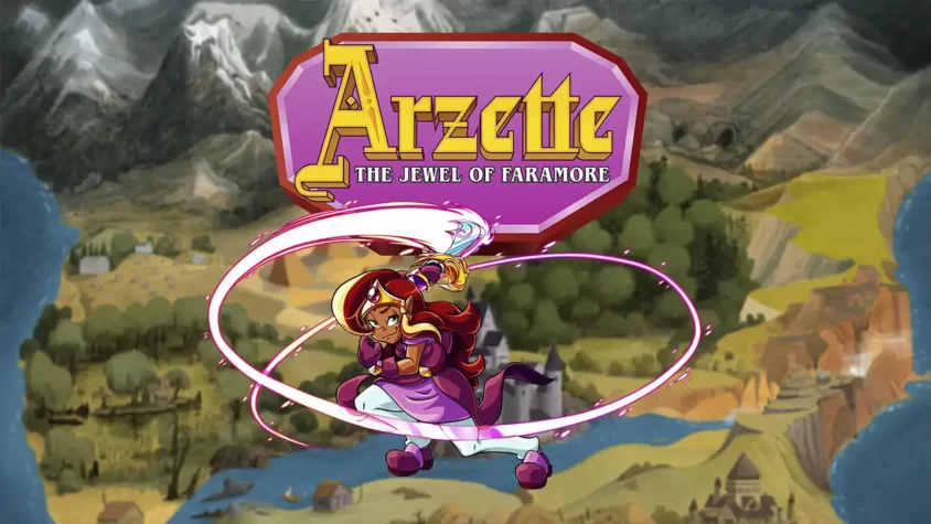 Arzette: The Jewel of Faramore – Обложка Обложка игры Arzette: The Jewel of Faramore, с персонажем, держащим волшебный предмет на фоне красивого фэнтезийного мира