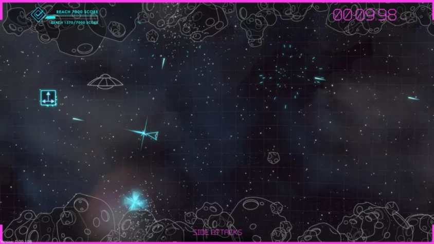 Игровой процесс в Asteroids: Recharged — сражение с астероидами и инопланетянами