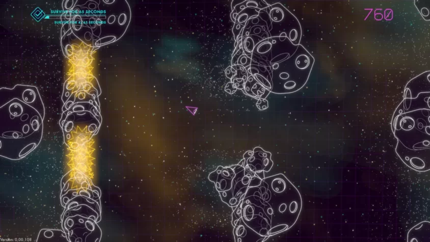 Игровой процесс в Asteroids: Recharged — уклонение от астероидов и выживание