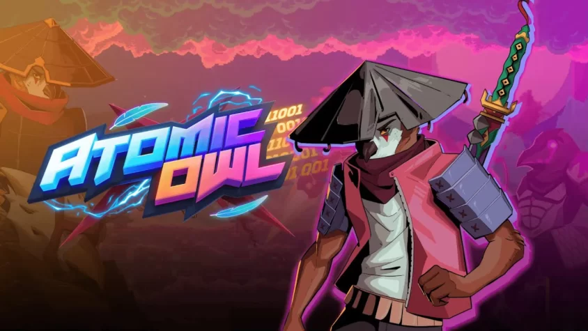 Обложка игры Atomic Owl с изображением главного героя в стиле киберпанк
