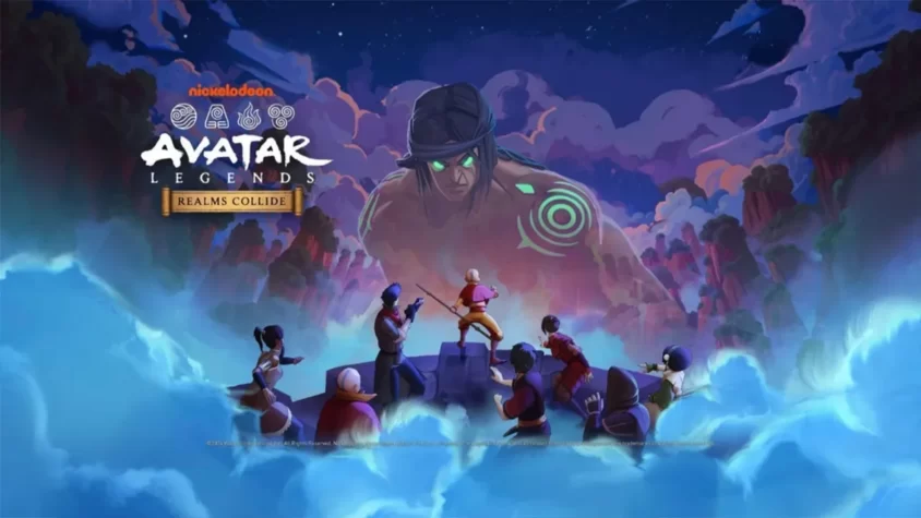 Avatar Legends: Realms Collide Обложка игры Avatar Legends: Realms Collide с огромным противником и героями на переднем плане