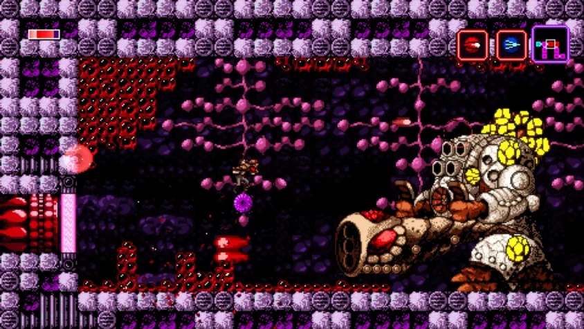 Сцена из Axiom Verge с биомеханическими элементами