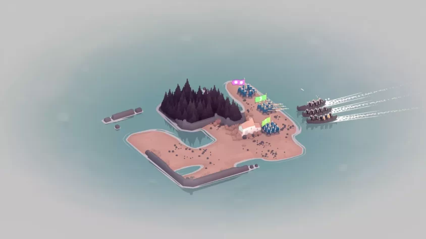 Скрин с карты Bad North, где показывается остров с армией и приближающимися врагами