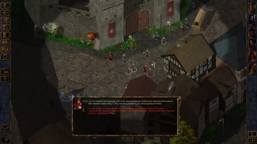 Диалог с Тиаксом на улице города в игре Baldur's Gate