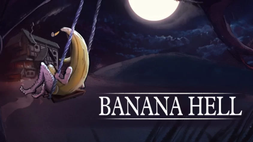 Banana Hell Обложка игры с бананом на качелях в ночной атмосфере