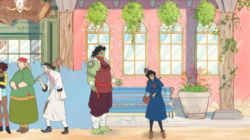Персонажи на фоне ресторана в игре Battle Chef Brigade