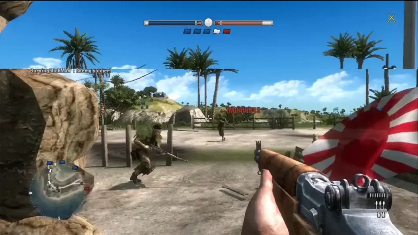 Геймплей Battlefield 1943 с флагом Японии