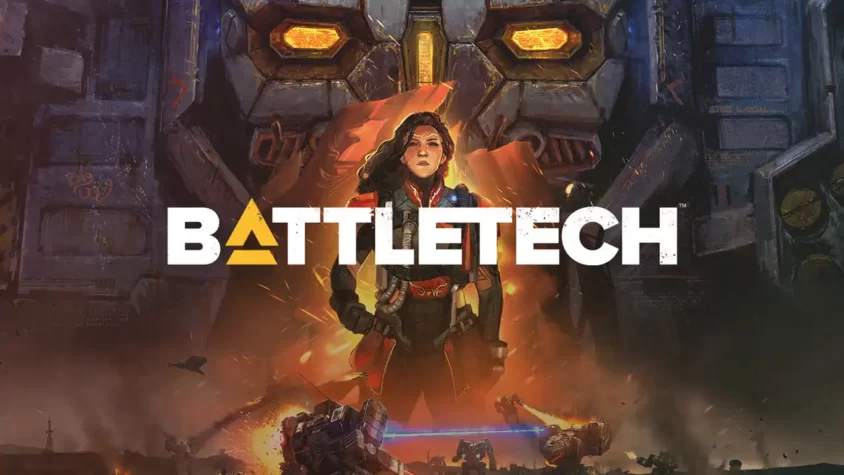 BATTLETECH — обложка Обложка игры, на которой изображена главная героиня, с огромными мехами на заднем фоне