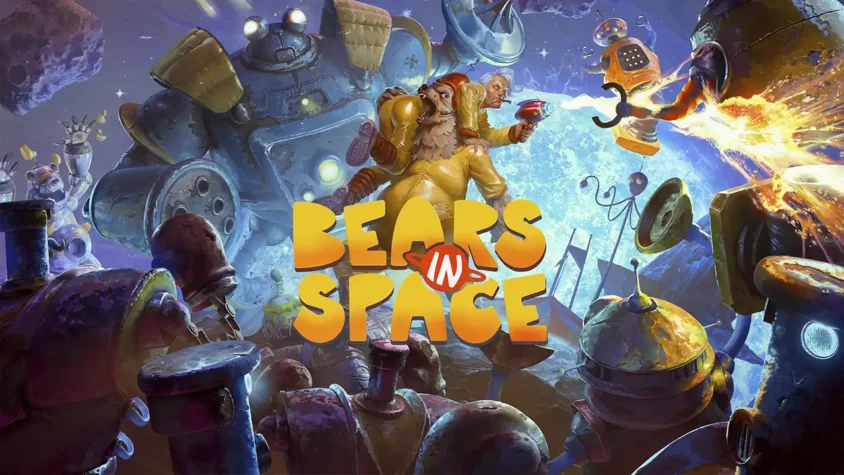 Bears in Space Обложка игры с медведем в космосе и механическими врагами