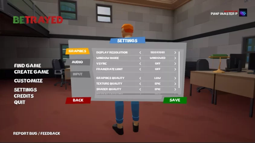 Настройки графики игры Betrayed