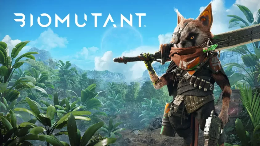 Biomutant - Обложка игры Обложка игры Biomutant с мутантом, похожим на енота, в образе героя