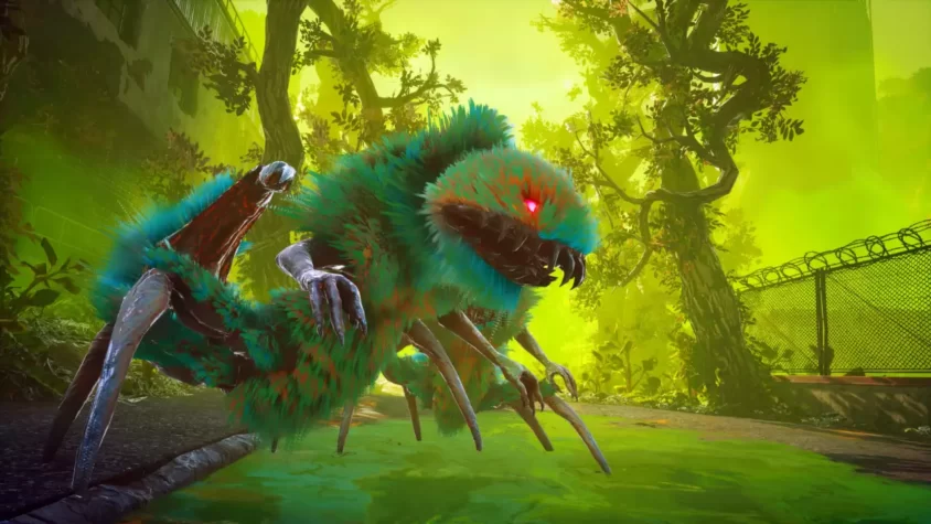 Мутировавший паук с яркими цветами в лесу Biomutant