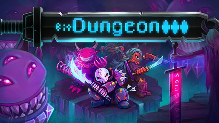 bit Dungeon 3 - Обложка Обложка игры bit Dungeon 3, показывающая героев в фэнтезийном мире с мрачной атмосферой и фантастическими монстрами