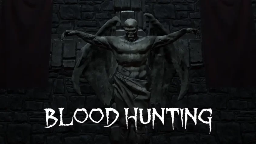 Blood Hunting - Обложка игры Покрывало игры, изображающее мрачную статую с ангельскими крыльями