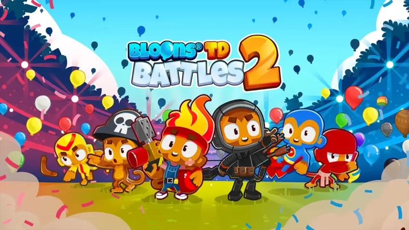Bloons TD Battles 2: Обложка игры Обложка игры с множеством шариков и героев