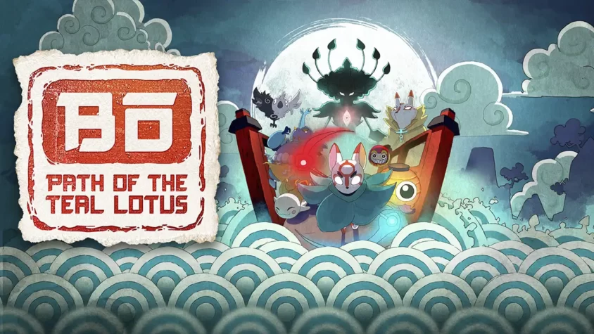 Bo: Path of the Teal Lotus - Обложка игры Обложка игры Bo: Path of the Teal Lotus, с изображением фантастических существ и красочной стилизации