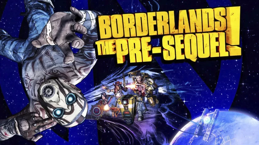 Borderlands: The Pre-Sequel - Задорный космический хаос Обложка игры Borderlands: The Pre-Sequel, где главные персонажи выглядят как самые неудержимые психопаты в космосе