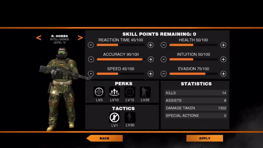 Меню улучшений персонажа в Breach & Clear