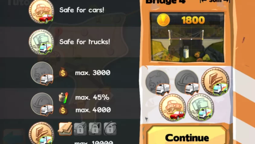 Интерфейс игры Bridge Constructor Playground с параметрами моста