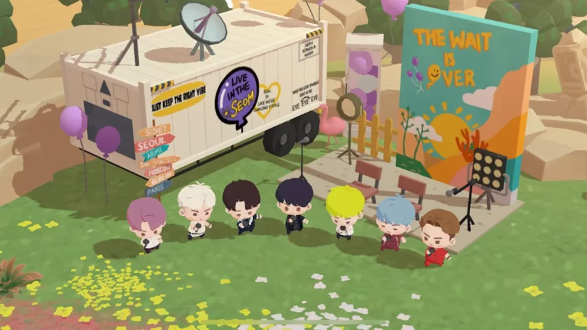 Персонажи игры на пляже у воды, рассматривают окружающий мир