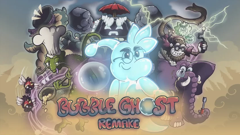Обложка Bubble Ghost Remake Обложка игры Bubble Ghost Remake, где главный герой – сияющий призрак в пузыре