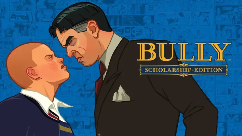 Bully - Обложка игры Обложка игры Bully с изображением главного героя и директора школы, готовящихся к конфликту
