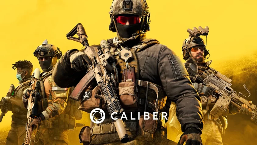 Обложка игры 'Caliber' Обложка игры 'Caliber', военные на фоне желтого цвета