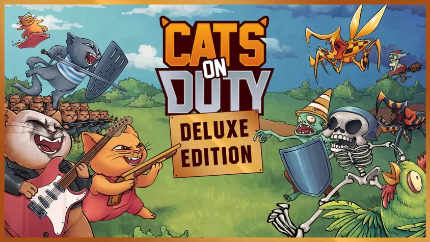 Cats on Duty – Deluxe Edition Обложка игры Cats on Duty с изображением боевых котов, сражающихся с врагами
