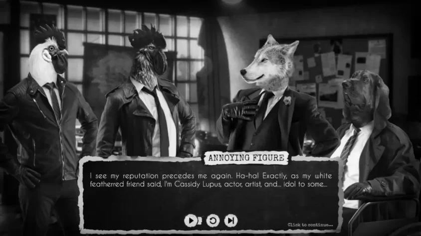 Персонажи из Chicken Police: Into the Hive! в разговоре о репутации