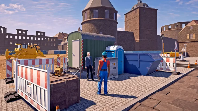 Персонажи разговаривают на строительном объекте в Construction Simulator