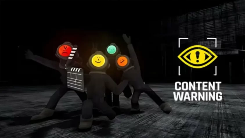 Content Warning Обложка игры с разноцветными смайликами и предупреждением