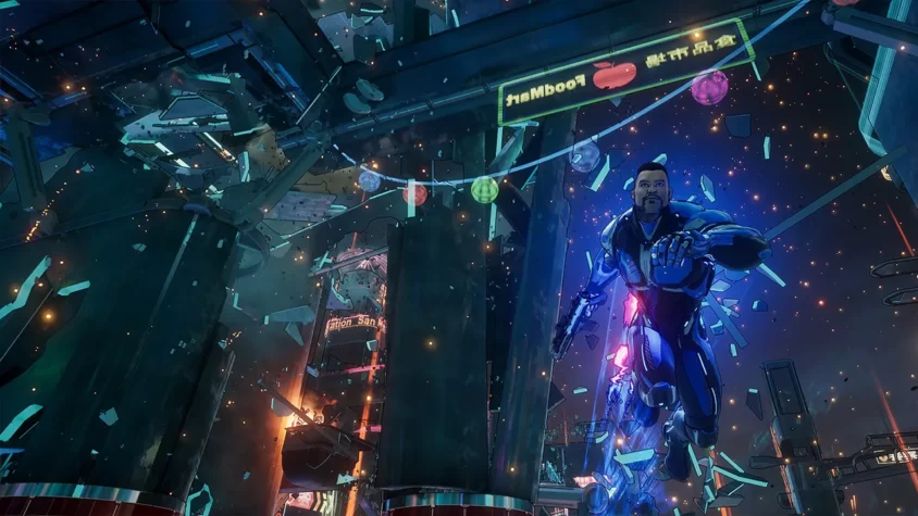 Персонаж в Crackdown 3 в разрушенном районе