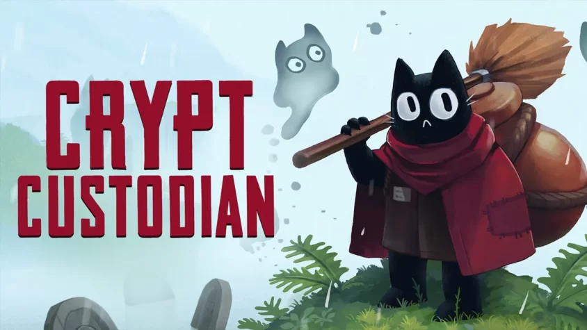 Crypt Custodian: Стражи крипт и их милые приключения Обложка игры Crypt Custodian: Очередной кот-страж с метлой, готовый встретиться с привидениями
