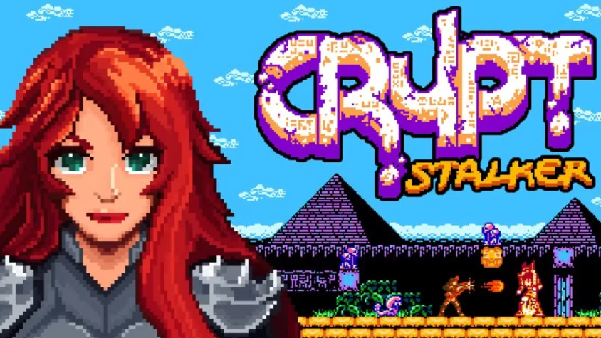 Обложка игры Crypt Stalker, напоминающая пиксельную эстетику ретро-игр