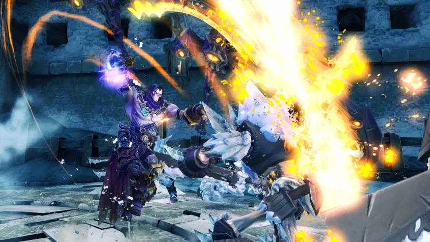 Бой с врагами с использованием огненной магии в Darksiders 2