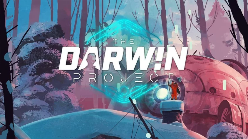 Обложка игры Darwin Project с зимним лесом и персонажем с луком