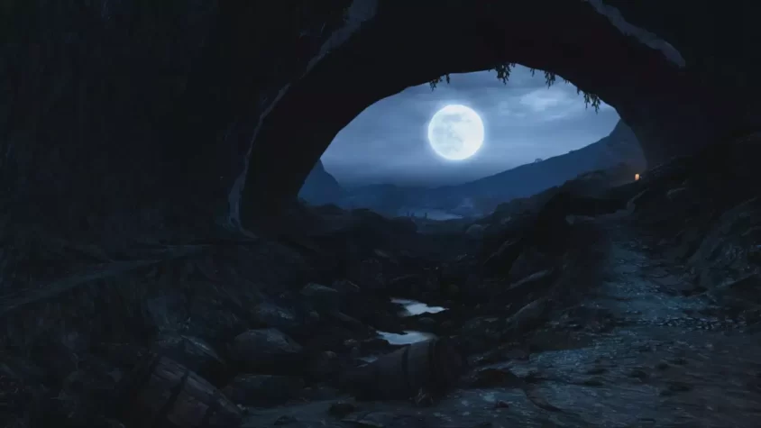 Лунный свет проникает через пещеру в Dear Esther