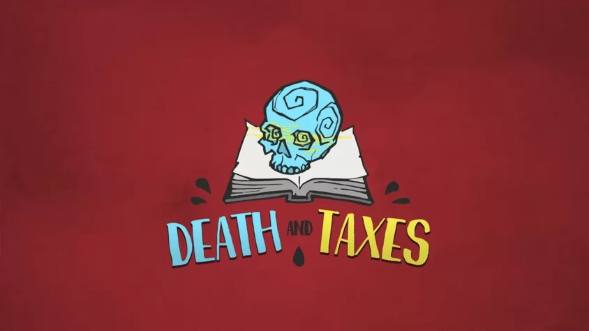 Death and Taxes Обложка игры с черепом и книгой
